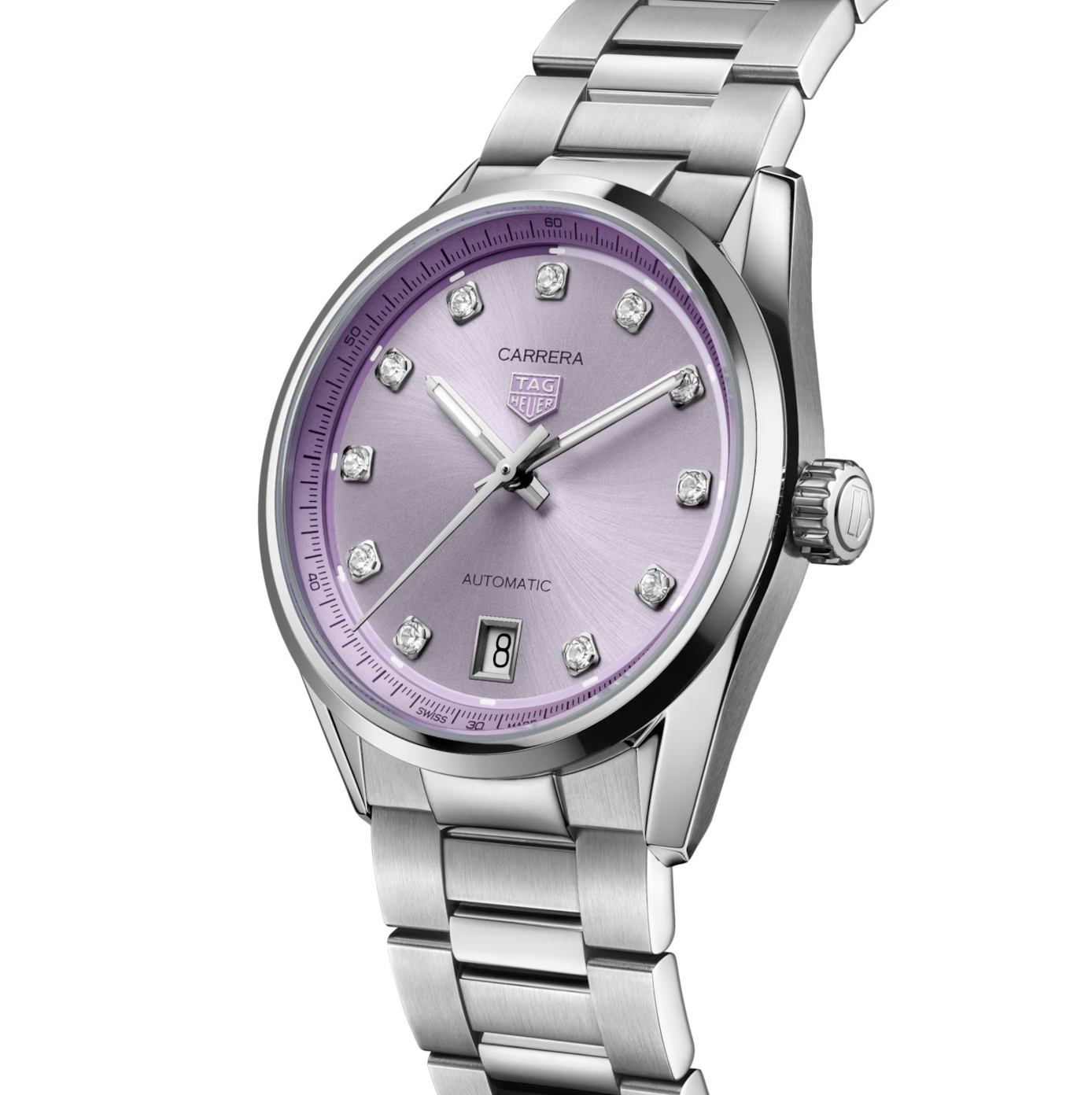 TAG Heuer Carrera Date Watch with Lilac Dial with Diamonds